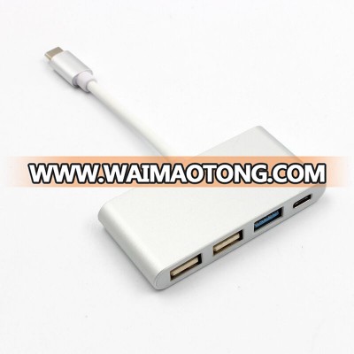 Aluminium Alloy Type-C To USB3.0+PD HUB+USB2.0 Type-C Charger Cable